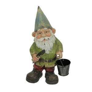 Garden Gnome Holding Bucket Home Garden Sculpture Decor